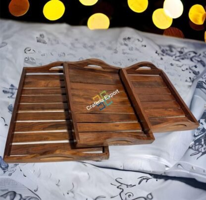 Handmade Wooden Serving Trays Platters (Set of 3) For Coffee Tea Table Drinks Breakfast Kitchenware ,Hotels - Image 6