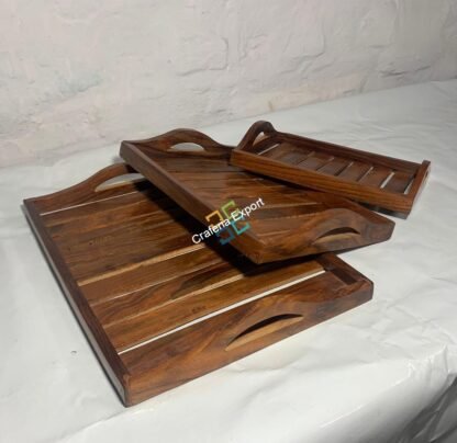 Handmade Wooden Serving Trays Platters (Set of 3) For Coffee Tea Table Drinks Breakfast Kitchenware ,Hotels - Image 3