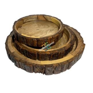 Wooden Round Serving Trays (Set of 3) | Bakkal Round Stack able Platters for Coffee Tea Tables Serving Snacks