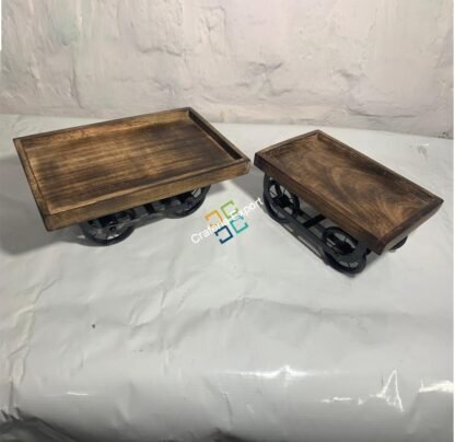 Wooden Serving Platter for Dining Table | Vintage Thela Trolley | Thela Serving Tray Snack Platter - Image 5