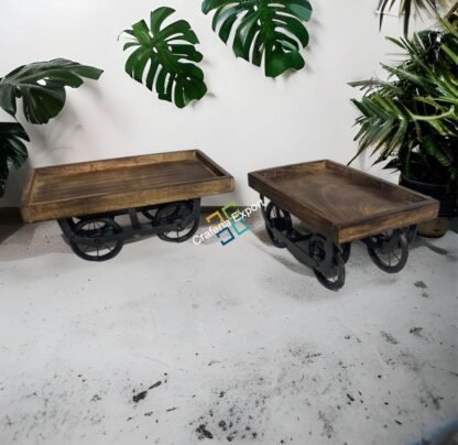 Wooden Serving Platter for Dining Table | Vintage Thela Trolley | Thela Serving Tray Snack Platter - Image 2