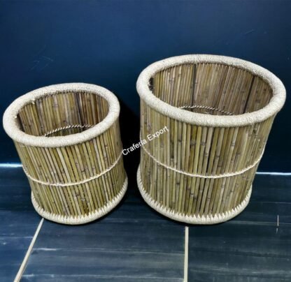 Cane Bar Bamboo Mudda Eco-Friendly Handicraft Stool For Indoor & Outdoor Furnishing (Set of Two) - Image 4
