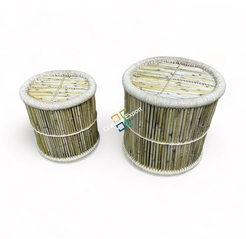 Cane Bar Bamboo Mudda Eco-Friendly Handicraft Stool For Indoor & Outdoor Furnishing (Set of Two)