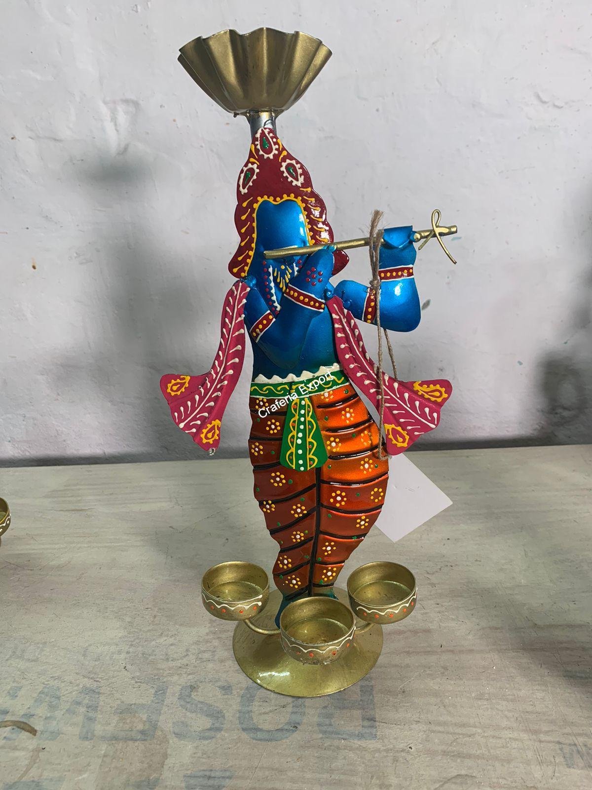Standing Krishna Statue Showpiece With Metal Tealight Candle Holder For Home Decor And Gifts - Image 3