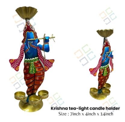 Standing Krishna Statue Showpiece With Metal Tealight Candle Holder For Home Decor And Gifts - Image 2