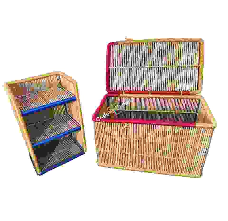 Handmade Bamboo Laundry Basket/Storage Basket With Bamboo Shelf/Book Shelves Rack - Image 2