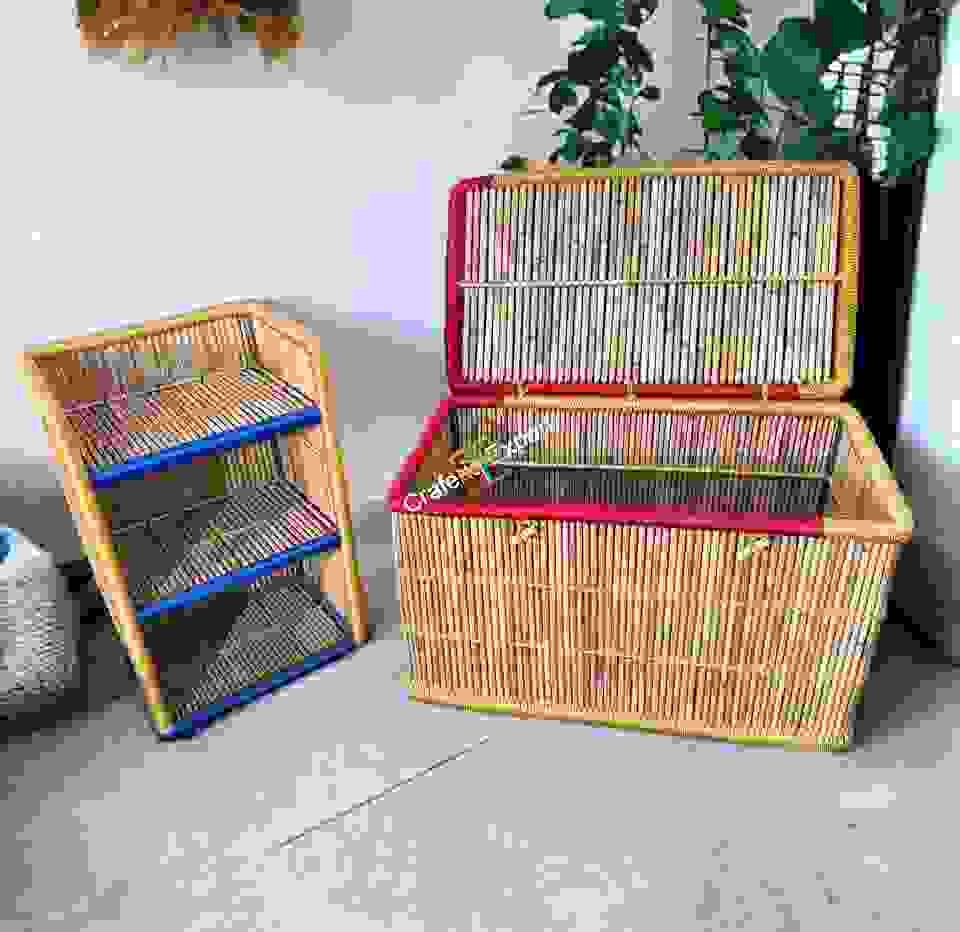 Handmade Bamboo Laundry Basket/Storage Basket With Bamboo Shelf/Book Shelves Rack - Image 3