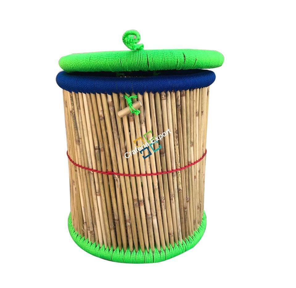 Bamboo Handmade Round Shape Multi-use Basket for Storage,Gift Hamper, Laundry With Lid - Image 6