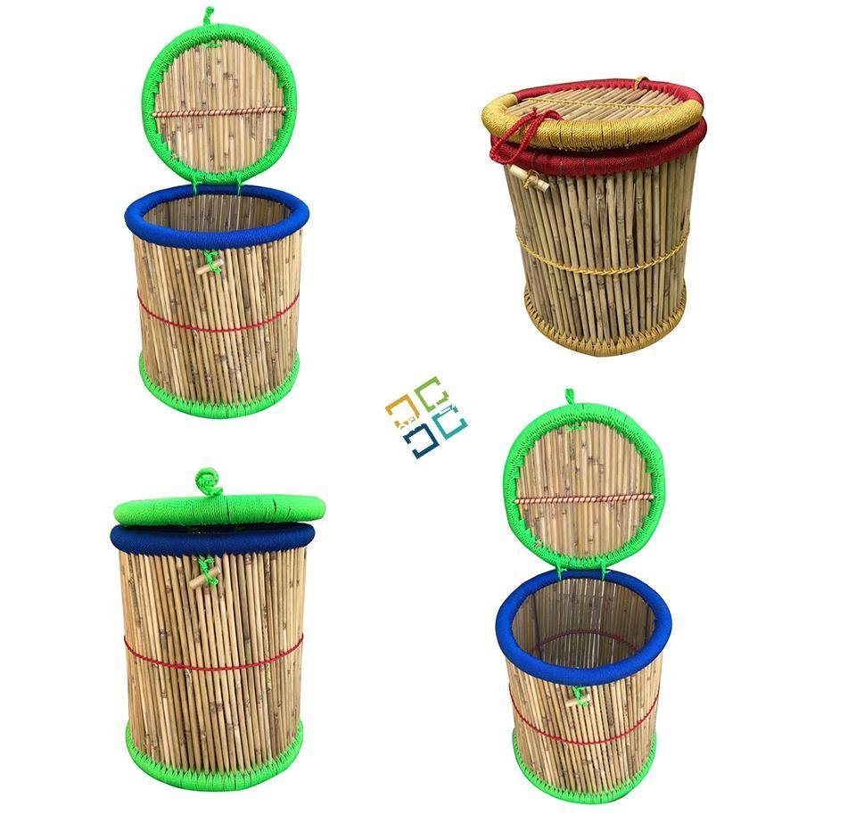 Bamboo Handmade Round Shape Multi-use Basket for Storage,Gift Hamper, Laundry With Lid - Image 3