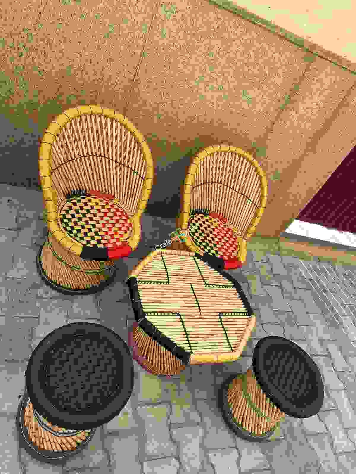 Bamboo mudda chairs table set for living room/ Office/ Balcony / Cafe Restaurants set of 5 - Image 3