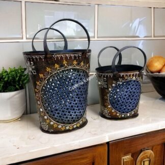 Handicrafted Wrought Iron Bucket Shaped Books /Magazine Holder/Utility Box