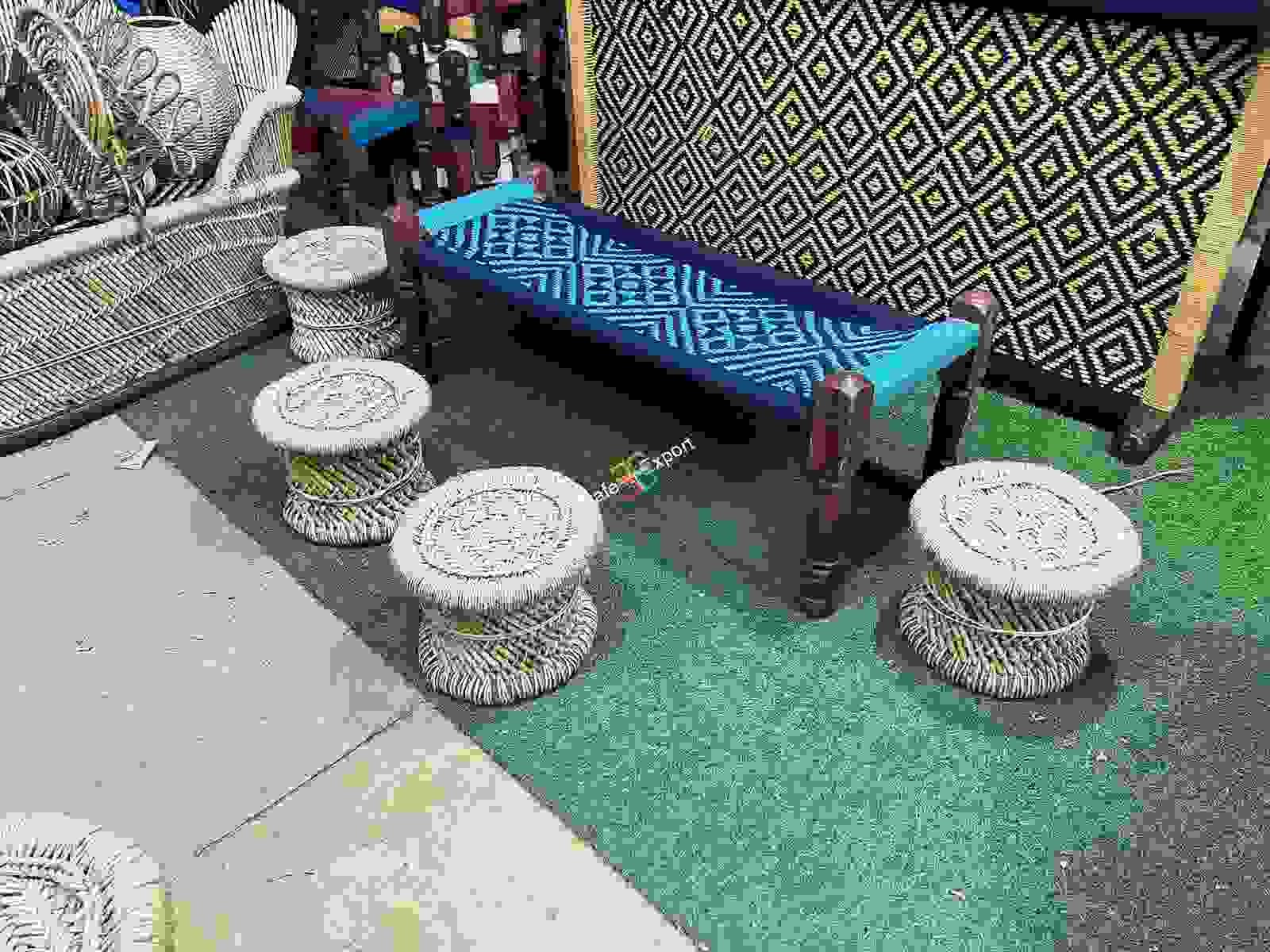 Wooden Bench Charpai with 4 Mudda Stools for living room, balcony, garden, cafe & restaurants - Image 3