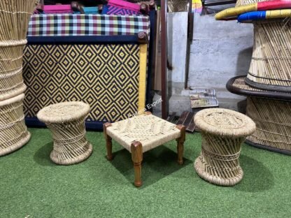 Bamboo Mudda Stools with Pidha Set for Outdoor Living Room/ Balcony - Image 4