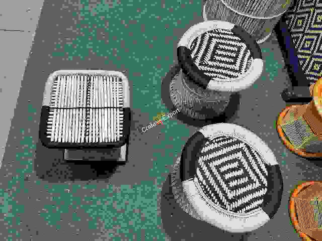 Natural Bamboo Mudda/ Stools with Side table (Iron Frame Stools table )set of 3 - Image 4