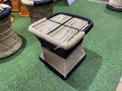 Natural Bamboo Mudda/ Stools with Side table (Iron Frame Stools table )set of 3 - Image 6