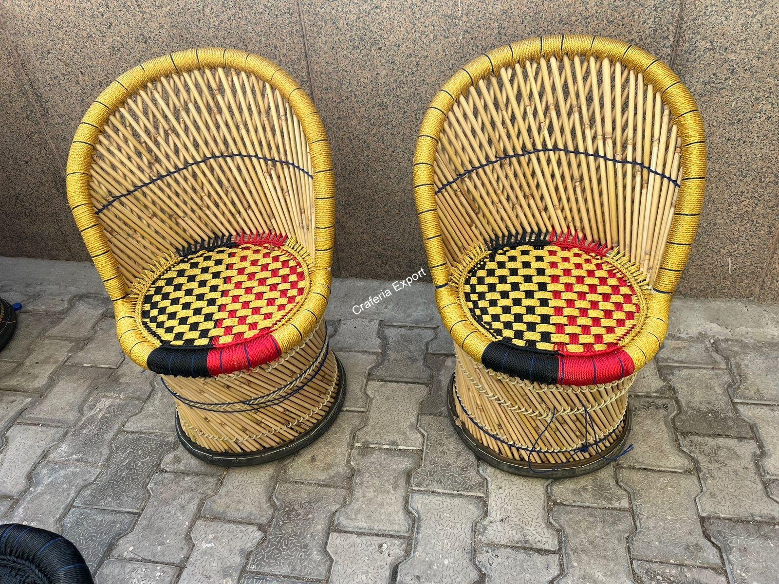 Bamboo mudda chairs table set for living room/ Office/ Balcony / Cafe Restaurants set of 5 - Image 4