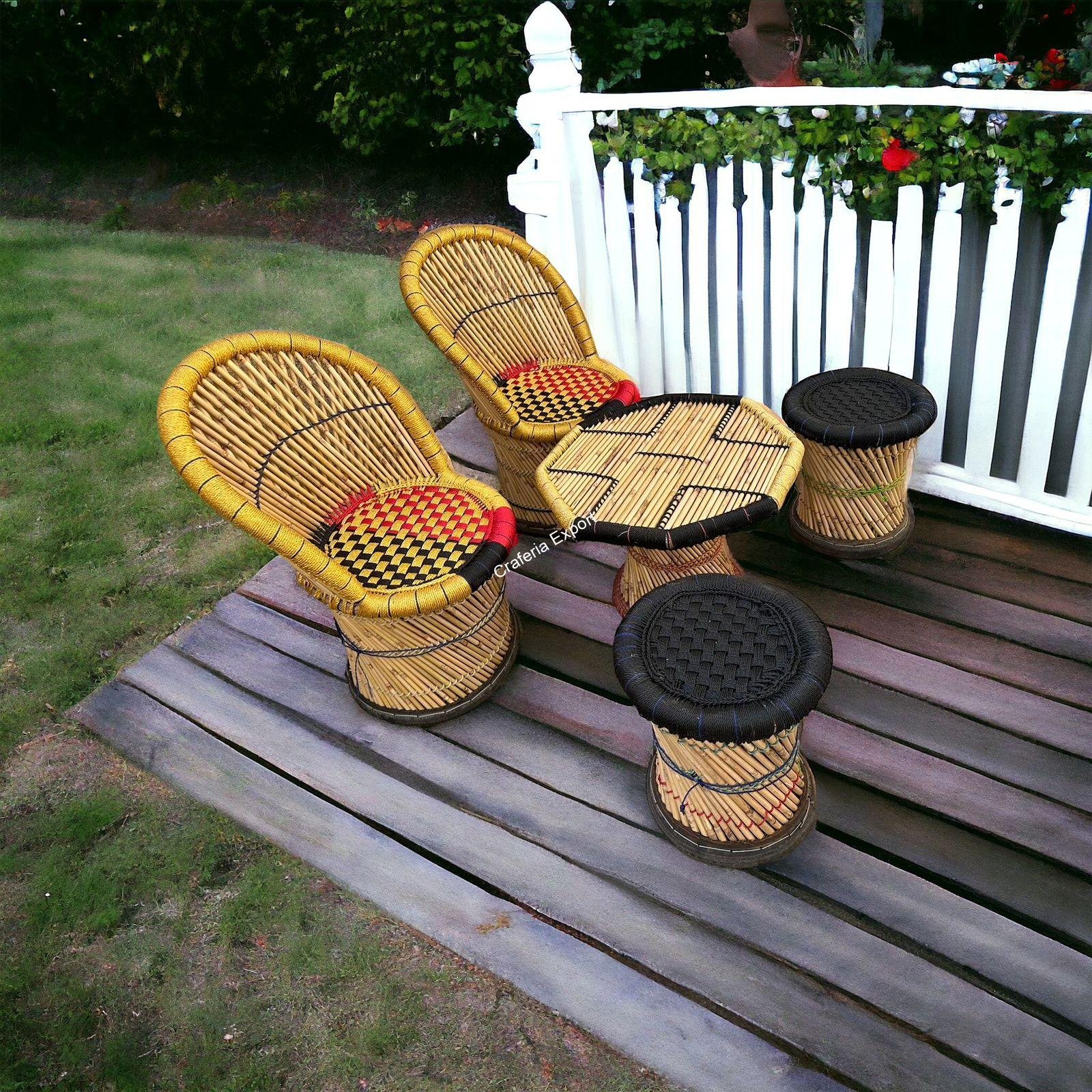 Bamboo mudda chairs table set for living room/ Office/ Balcony / Cafe Restaurants set of 5 - Image 7