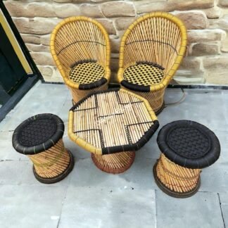 Bamboo mudda chairs table set for living room/ Office/ Balcony / Cafe Restaurants set of 5
