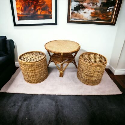 Round Coffee Rattan Table Stools/ Cane Sitting stools with table - Image 2