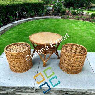 Round Coffee Rattan Table Stools/ Cane Sitting stools with table