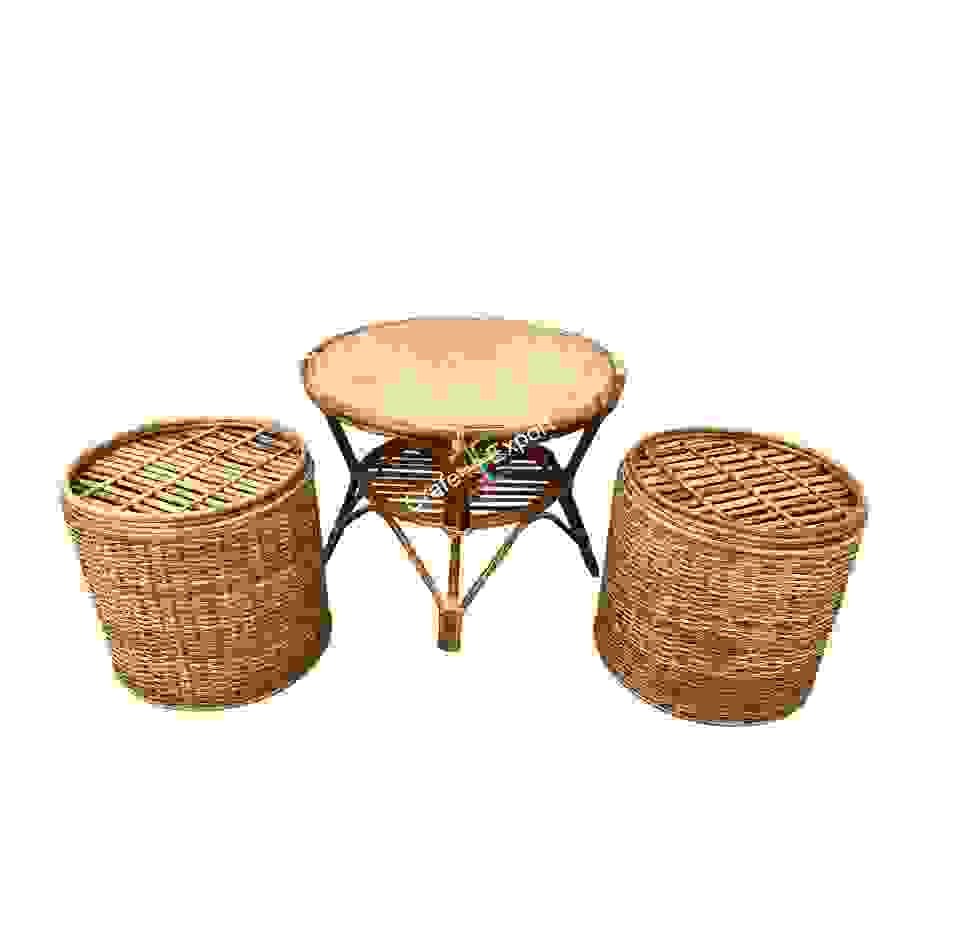 Round Coffee Rattan Table Stools/ Cane Sitting stools with table - Image 6