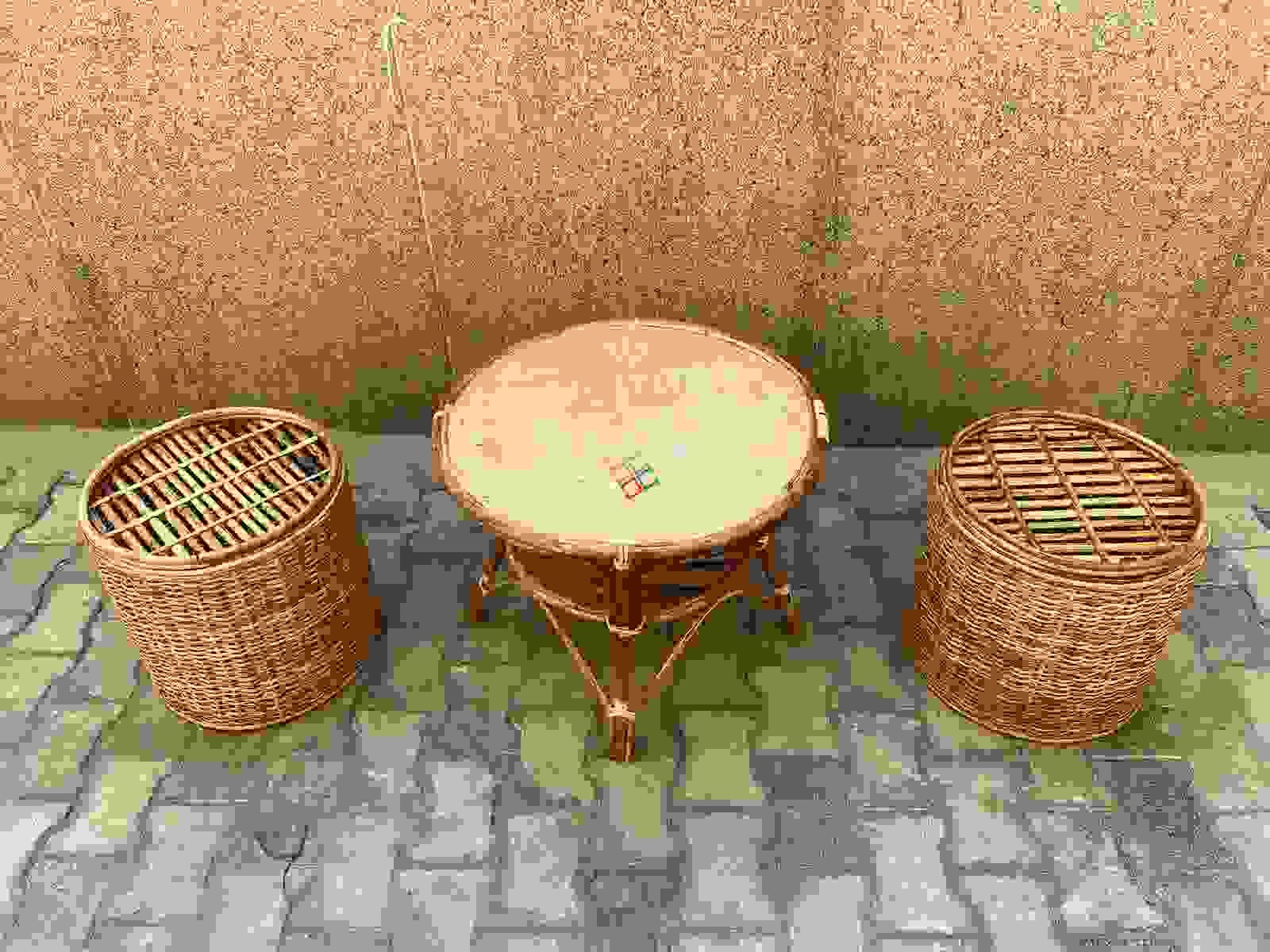 Round Coffee Rattan Table Stools/ Cane Sitting stools with table - Image 7