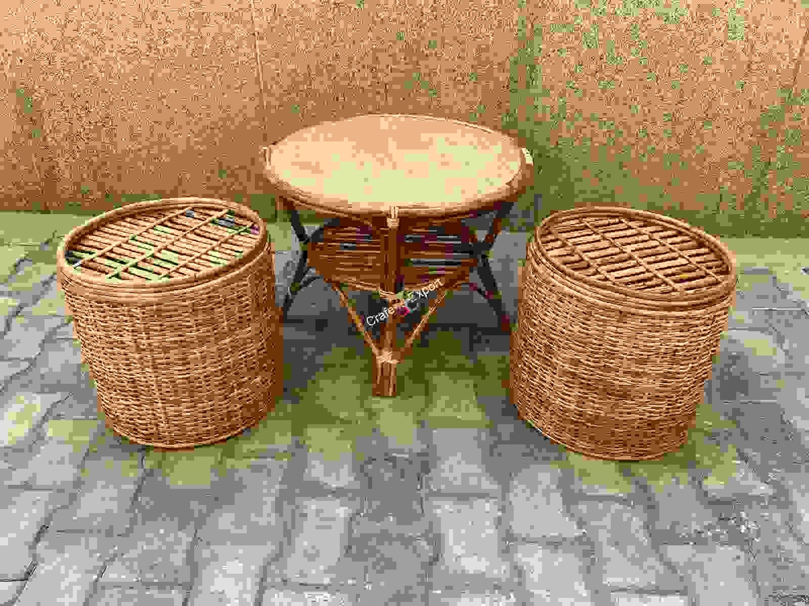 Round Coffee Rattan Table Stools/ Cane Sitting stools with table - Image 8