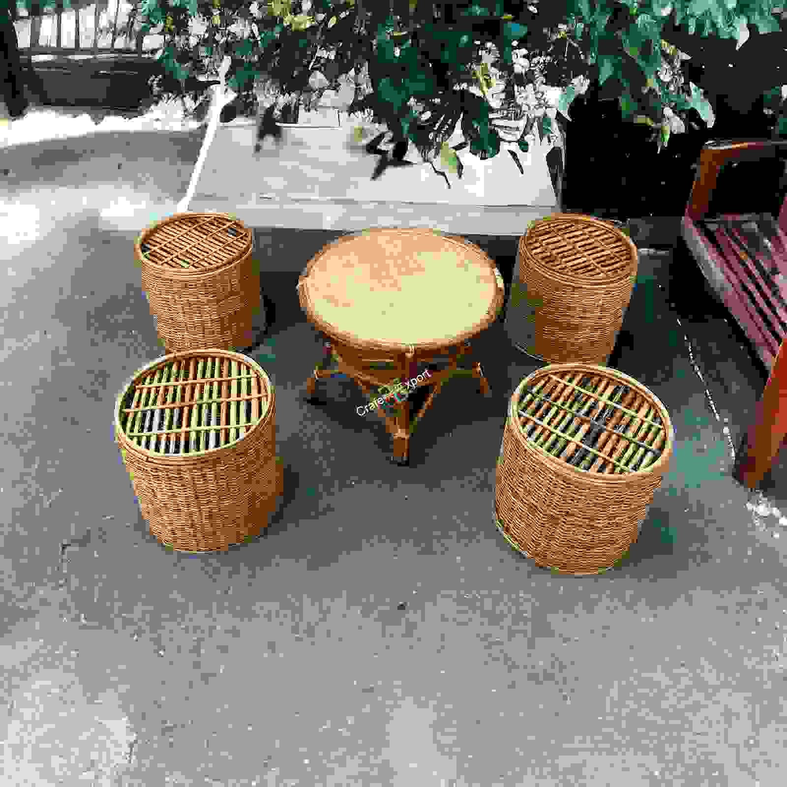Round Coffee Rattan Table Stools/ Cane Sitting stools with table - Image 3