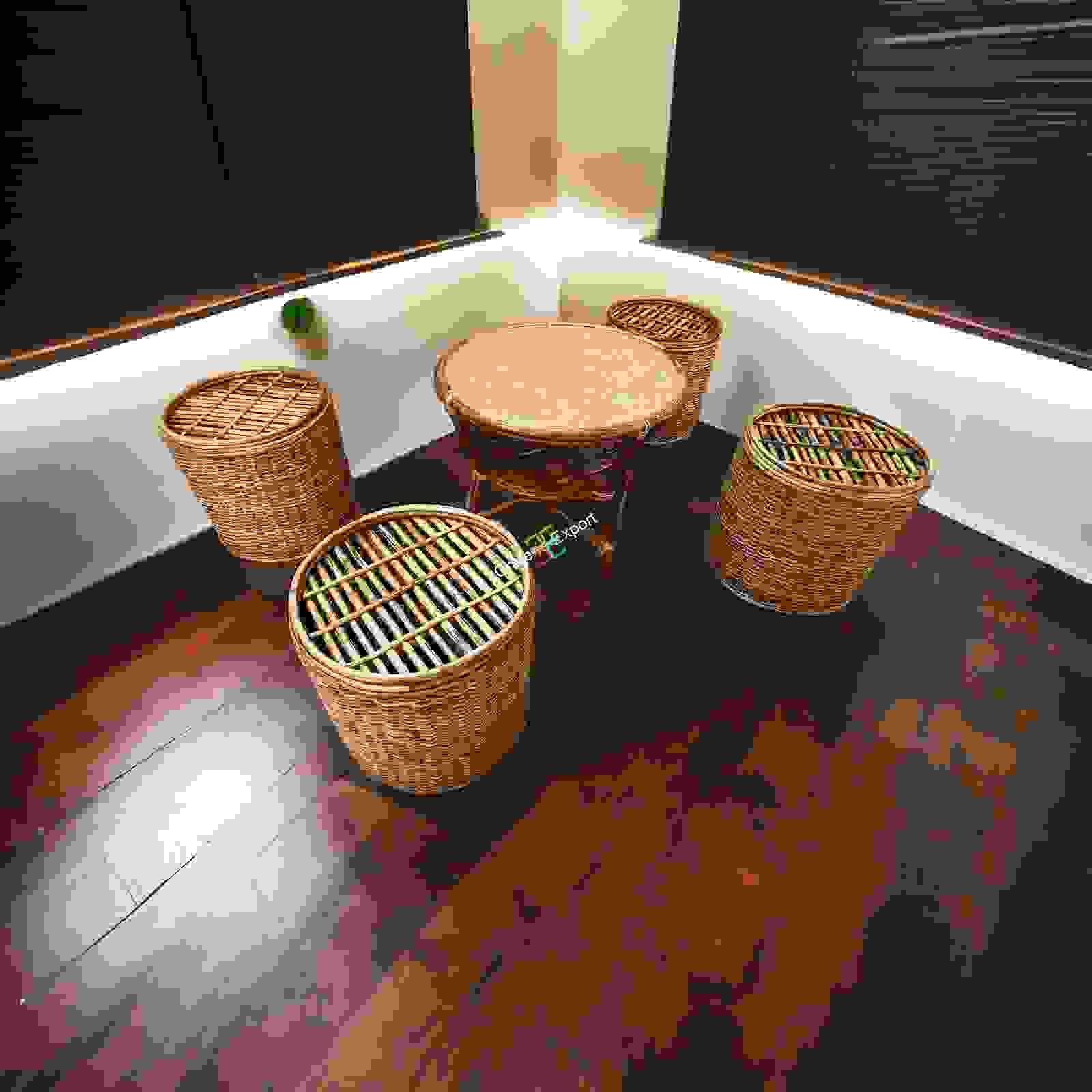 Round Coffee Rattan Table Stools/ Cane Sitting stools with table - Image 10