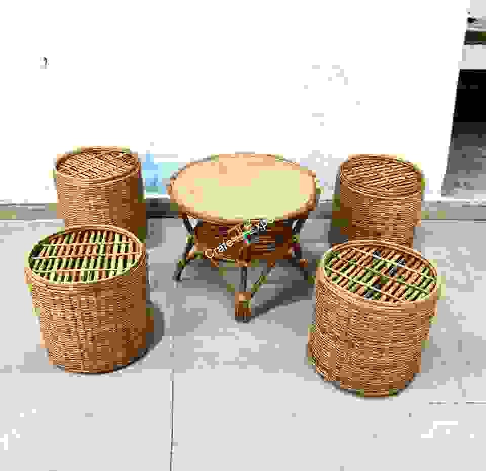 Round Coffee Rattan Table Stools/ Cane Sitting stools with table - Image 11