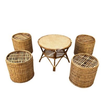 Round Coffee Rattan Table Stools/ Cane Sitting stools with table - Image 4