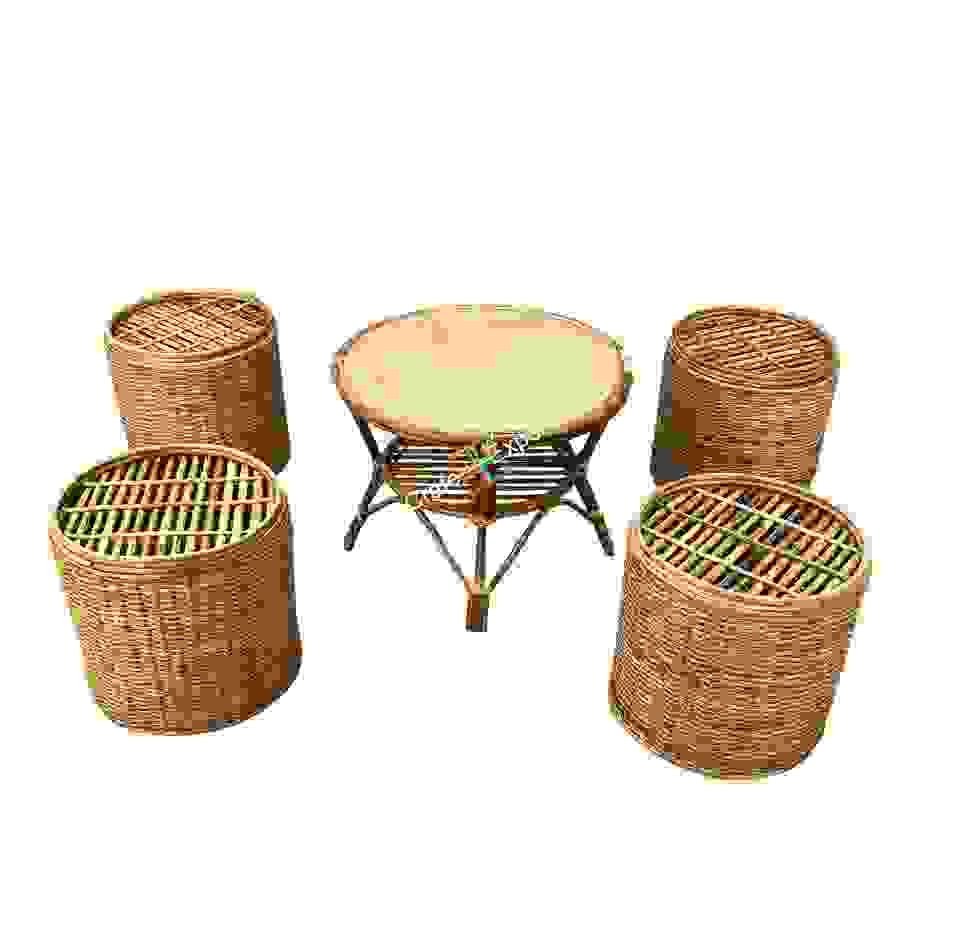 Round Coffee Rattan Table Stools/ Cane Sitting stools with table - Image 4