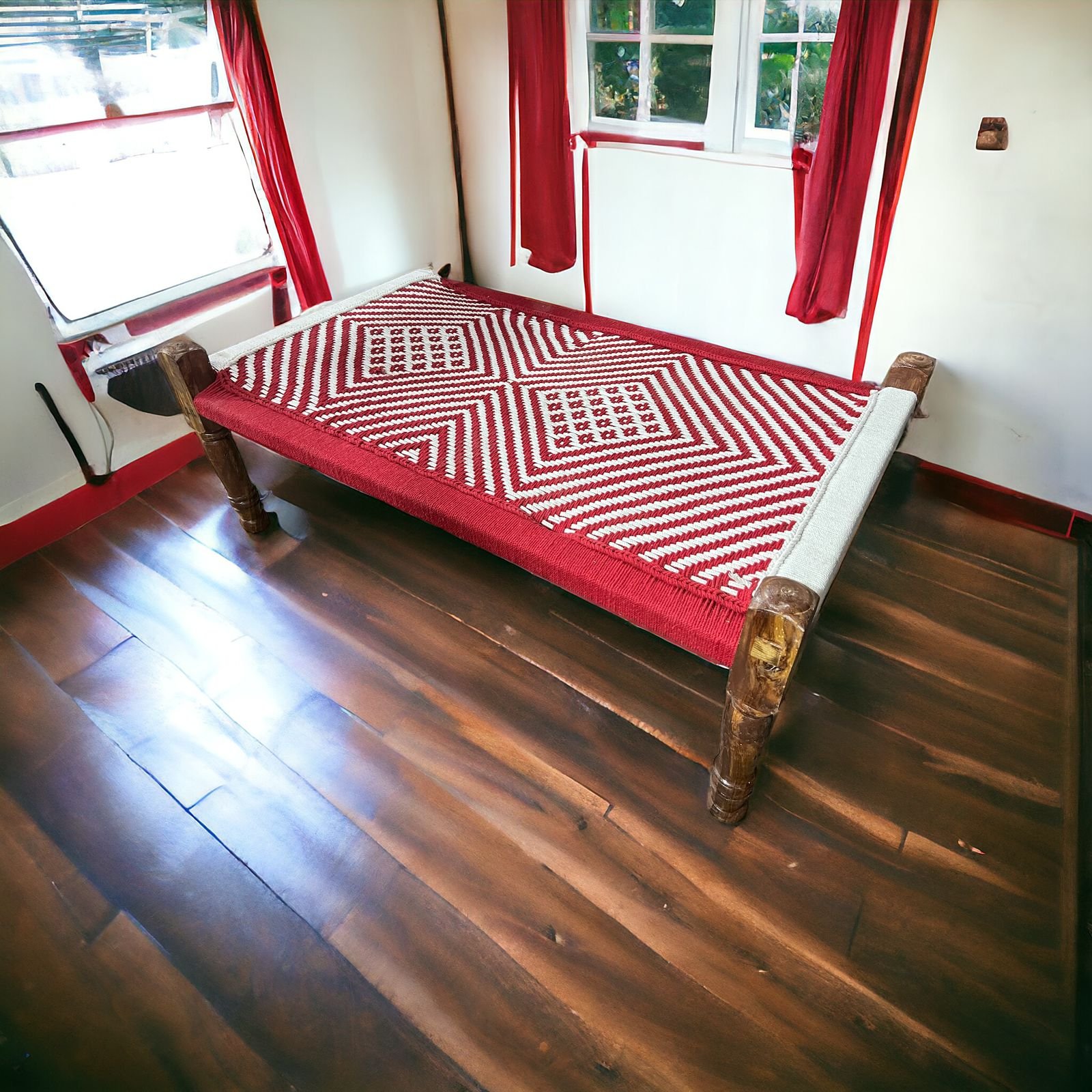 Wooden Handwoven Charpai | Sheesham Wood khat| Wooden Khaat Khatiya - Image 4