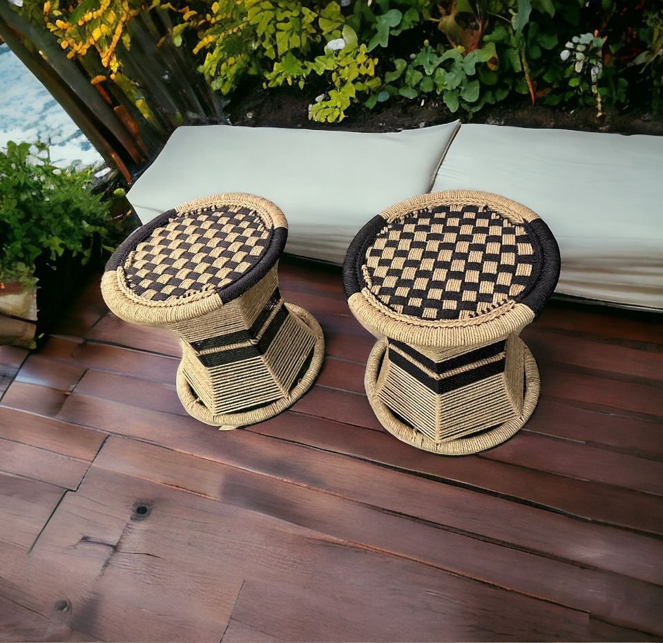 Handmade Iron Frame bar Stools Set of 2 Indoor Outdoor Furniture/ Mudda stools - Image 2
