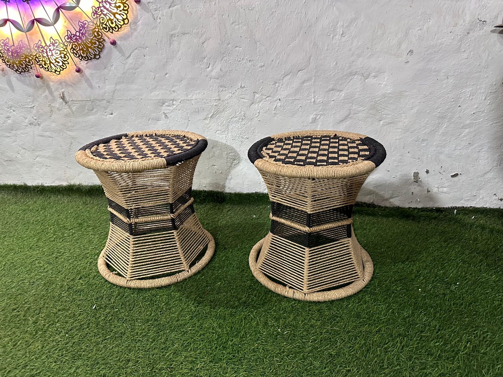 Handmade Iron Frame bar Stools Set of 2 Indoor Outdoor Furniture/ Mudda stools
