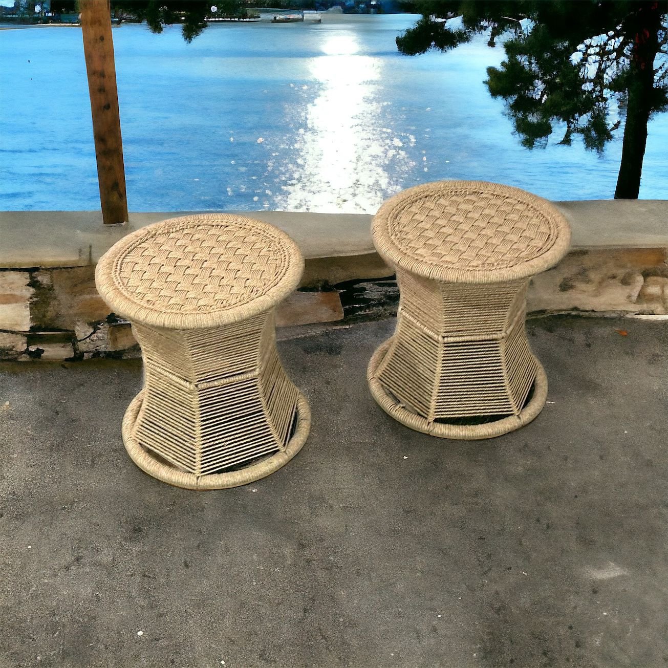Handmade Iron Frame bar Stools Set of 2 Indoor Outdoor Furniture/ Mudda stools - Image 3