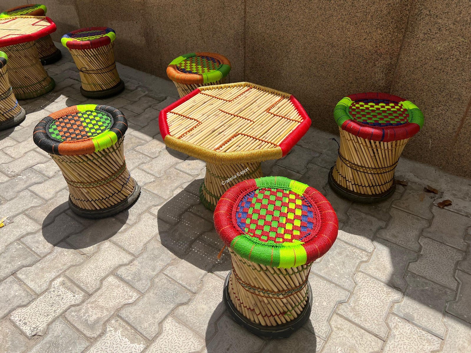 Bamboo Cane Mudda Stools with Table | Furniture set for outdoor/cafe /restaurants - Image 5