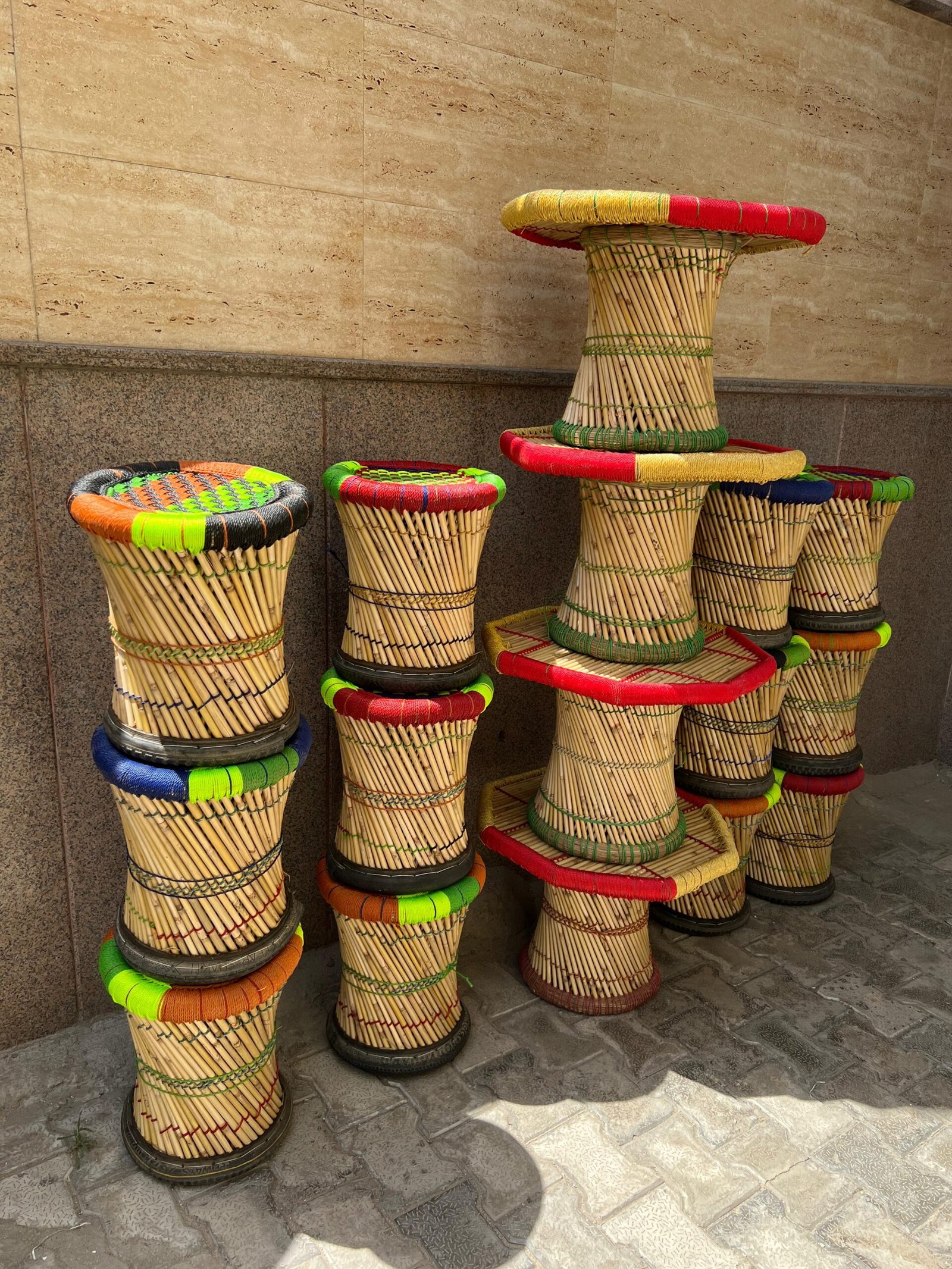 Bamboo Cane Mudda Stools with Table | Furniture set for outdoor/cafe /restaurants - Image 4