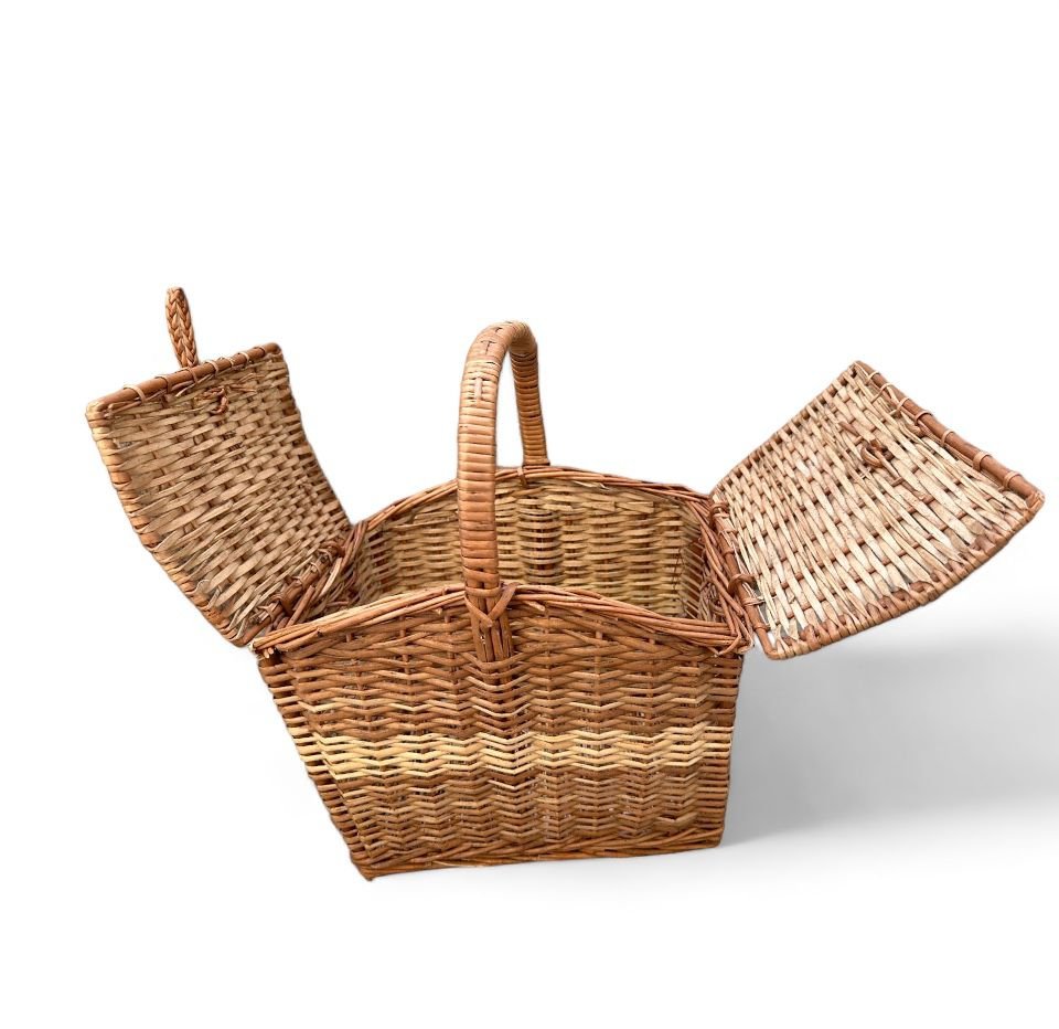 Rattan Picnic Basket | Cane Picnic Handle Basket Multi-purpose Gift Hamper Baskets