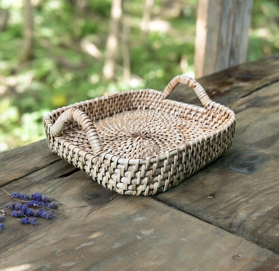 Bamboo Cane Serving Tray | Table Top Tray for decorative Gifts / Fruits / Vegetable with handle