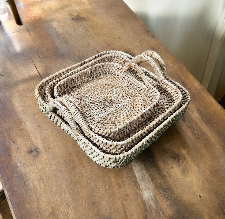 Bamboo Cane Serving Tray | Table Top Tray for decorative Gifts / Fruits / Vegetable with handle - Image 3