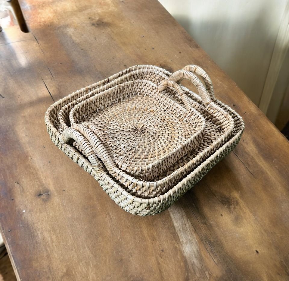 Bamboo Cane Serving Tray | Table Top Tray for decorative Gifts / Fruits / Vegetable with handle - Image 3