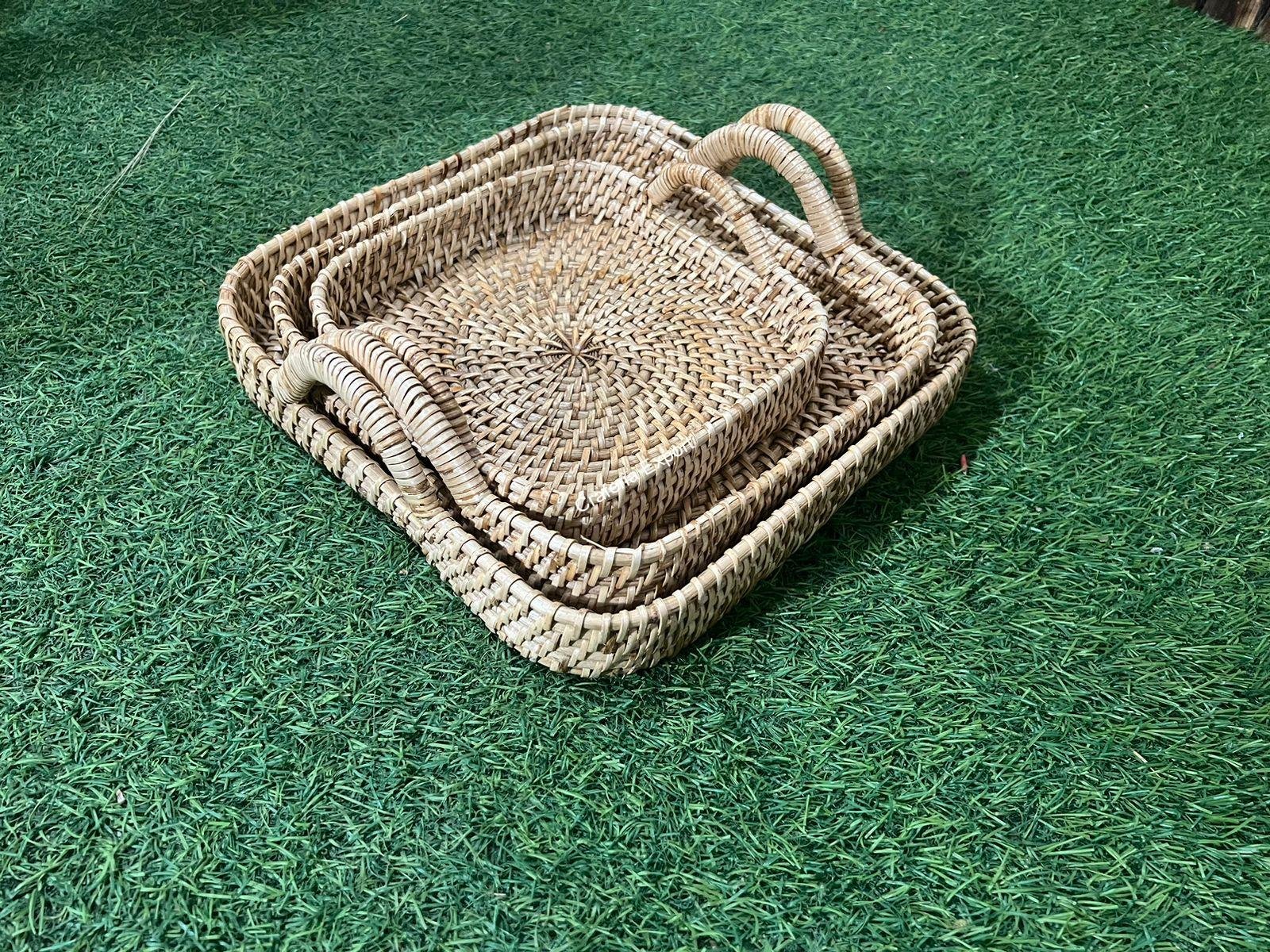 Bamboo Cane Serving Tray | Table Top Tray for decorative Gifts / Fruits / Vegetable with handle - Image 5