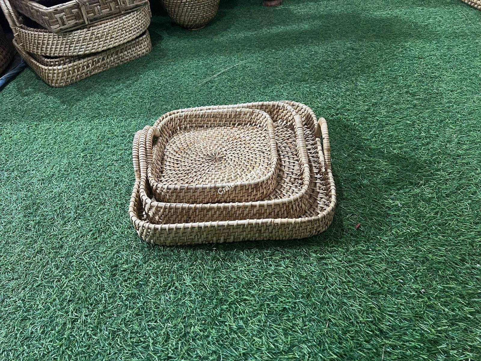 Bamboo Cane Serving Tray | Table Top Tray for decorative Gifts / Fruits / Vegetable with handle - Image 4