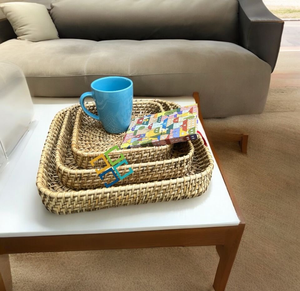 Rattan Cane Tray / Wicker Serving Tray / Multipurpose Storage Bamboo Tray for Decor Interior Home /Cafe /Restaurants