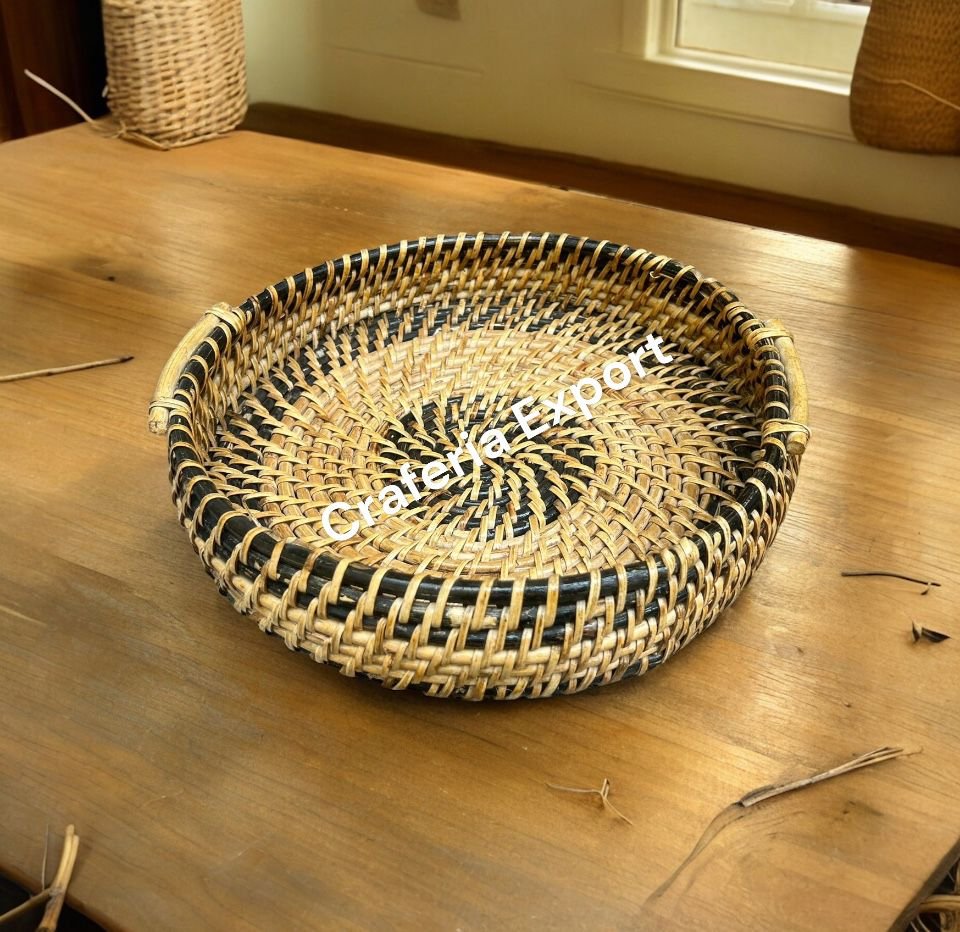 Round Bamboo Tray | Serving Tray Cane Dining Table Decorative Trays - Image 5