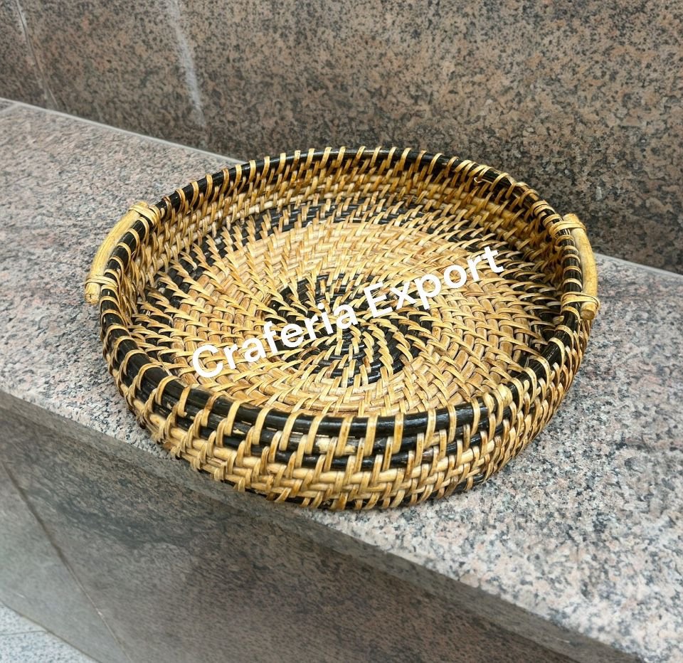 Round Bamboo Tray | Serving Tray Cane Dining Table Decorative Trays - Image 2