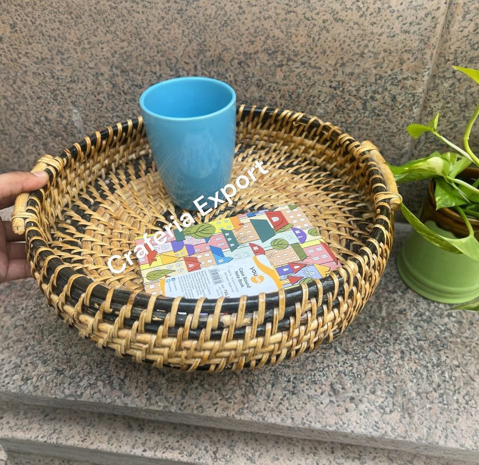 Round Bamboo Tray | Serving Tray Cane Dining Table Decorative Trays