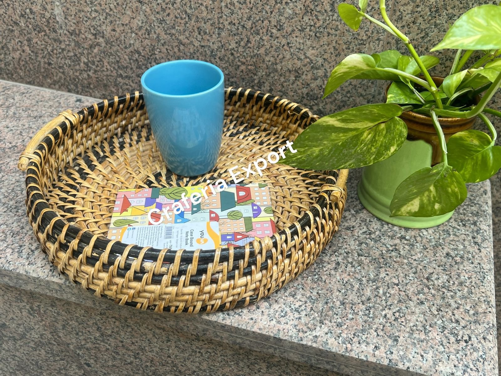 Round Bamboo Tray | Serving Tray Cane Dining Table Decorative Trays - Image 4