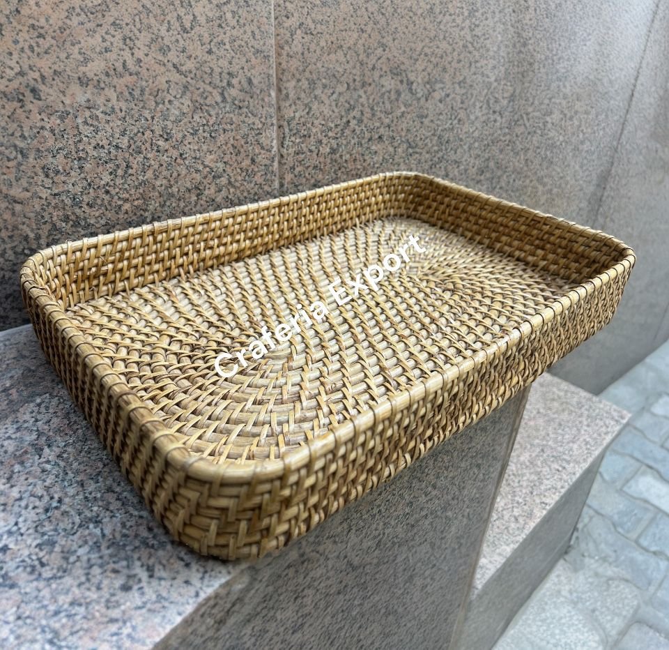 Bamboo Serving Tray for Home | Cane Rattan Decorative Tray for Home/ Gift Hamper / Coffee Cafe Serving Tray - Image 4